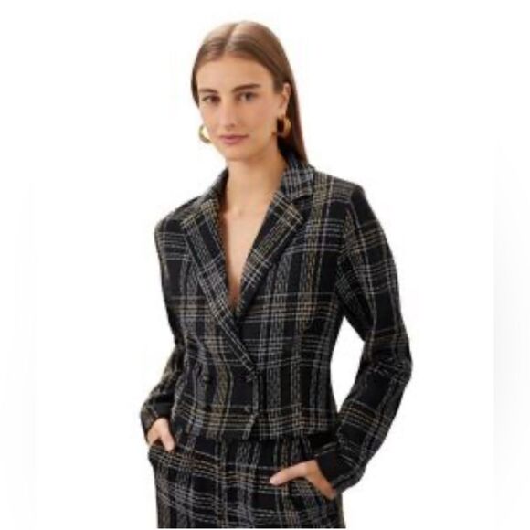 Slate & Willow Jacket Coat Cardigan  Black Tweed Business Cocktail Preppy L - Picture 4 of 8